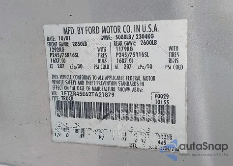 2002 Ford Ranger Edge/Xlt z USA, uszkodzony, nr VIN 1FTZR45E62TA21879